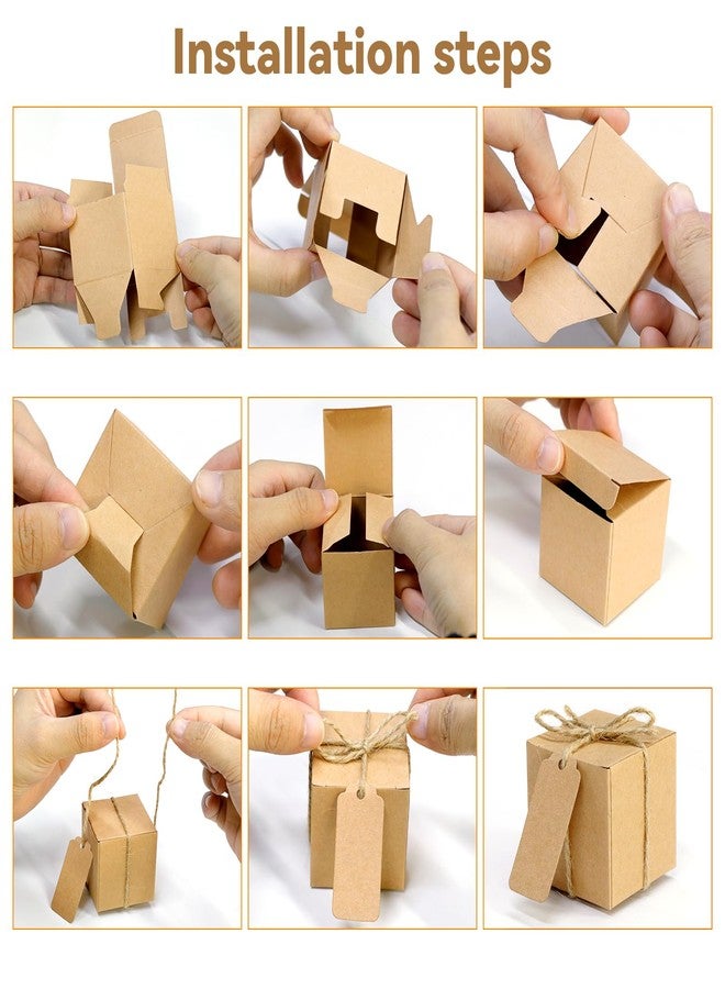 Faylapa 50Pcs Brown Party Treat Boxes, Tiny Gift Boxes with DIY Tag, 2 x 2 x 2 inches Kraft Paper DIY Party Favor Boxes Candy Boxes Foldable for Wedding Bridal Shower Birthday Party - Image 2